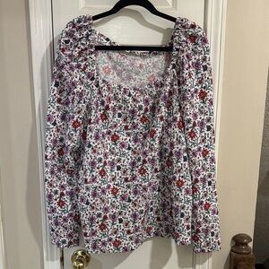 LOFT Floral Blouse - Red, Purple, White